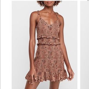 Animal Print Smocked Tie Sleeve Ruffle Dress